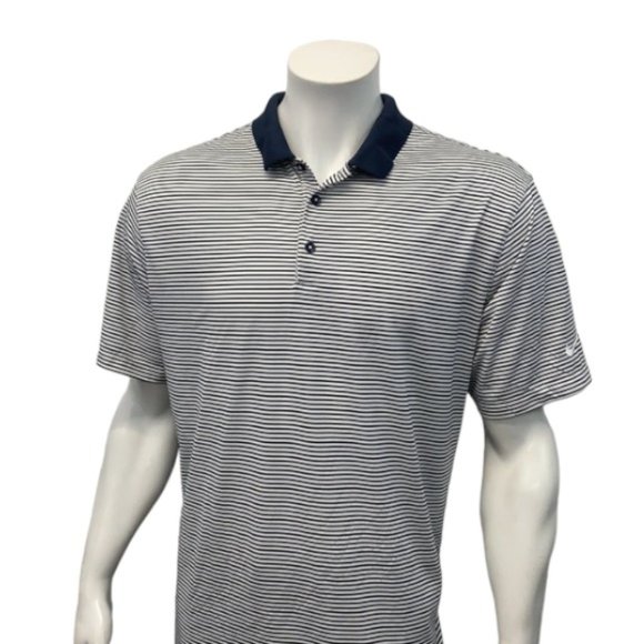 Nike Golf Dri-Fit White Blue Stripe Logo Short Sleeve Polo Shirt Size XL X-Large - Picture 4 of 9